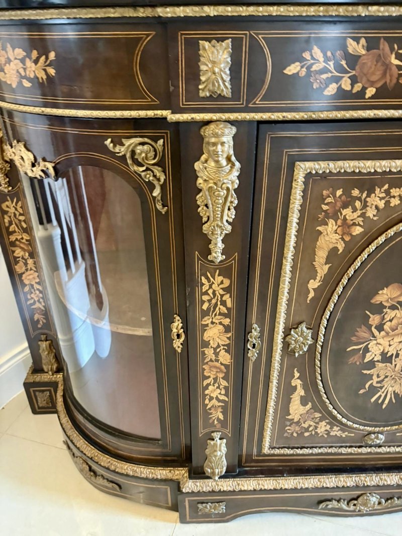 Outstanding Quality Antique Victorian Ebonised and Inlaid Floral Marquetry Credenza/Sideboard - Image 15